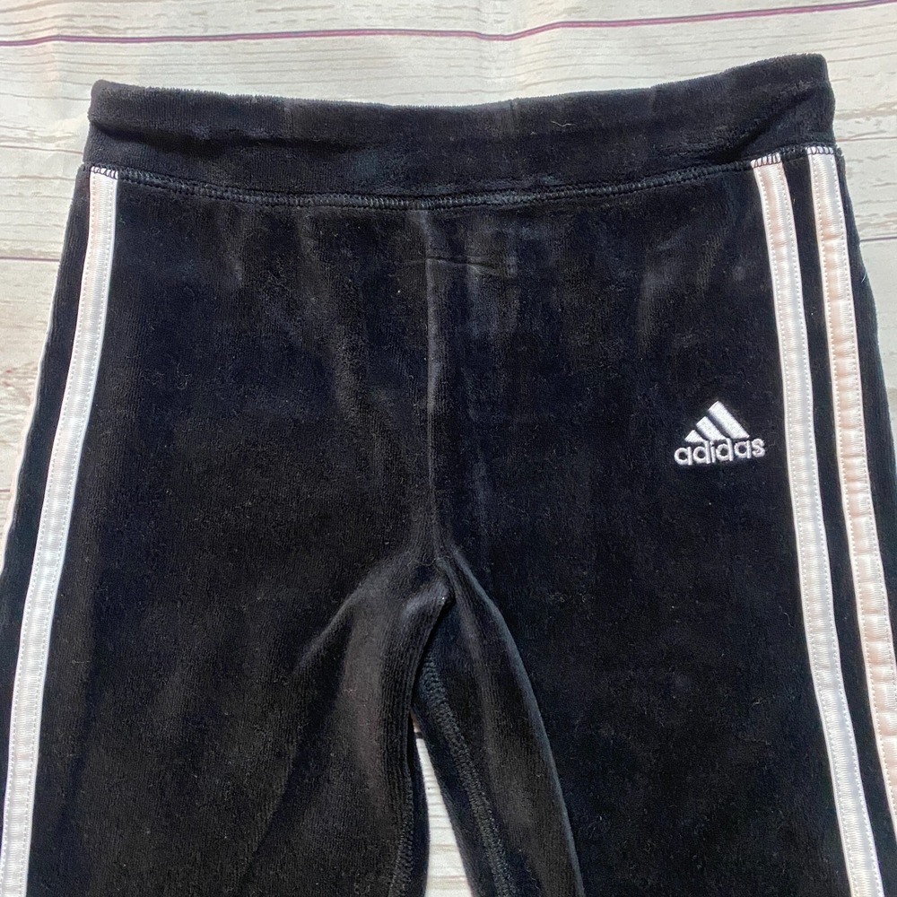 Adidas Soft Track Pants Black w/ White Stripes Youth Girl's Size Large (7-8) - Picture 2 of 8